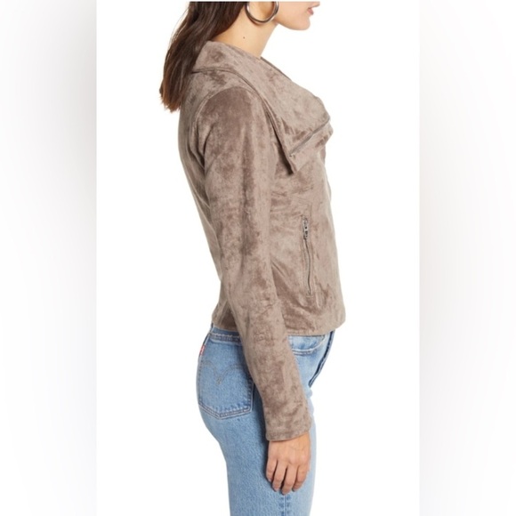 Blank NYC Faux Suede Taupe Zip Up Moto Jacket Women's Fold Up Collar size S - Picture 3 of 13